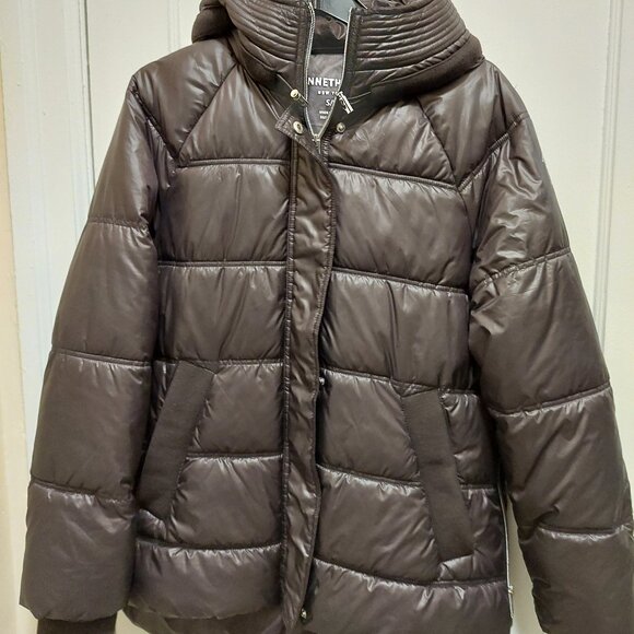 NWT Kenneth Cole New York Chocolate Brown Hooded Puffer, XL NWT - Picture 2 of 7